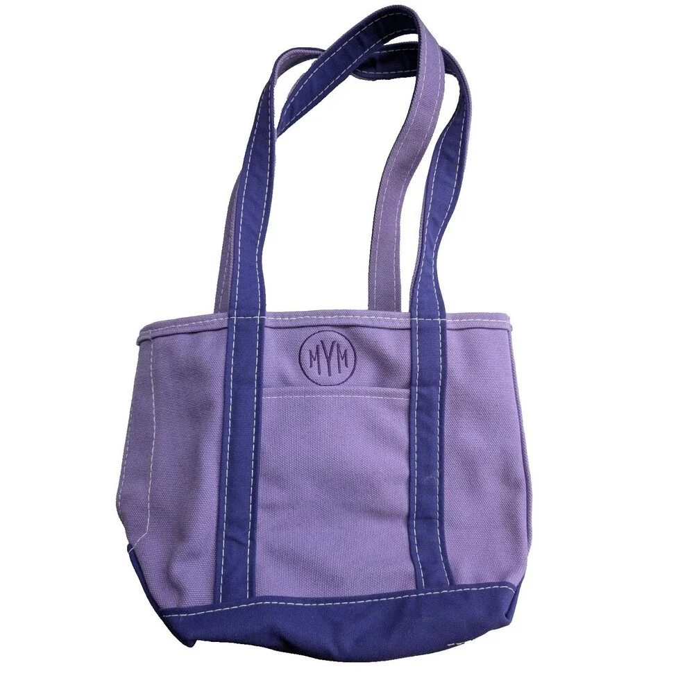 L.L.Bean Boat and Tote Small Zip Top Long Handle Lavender Purple Custom MWM USA